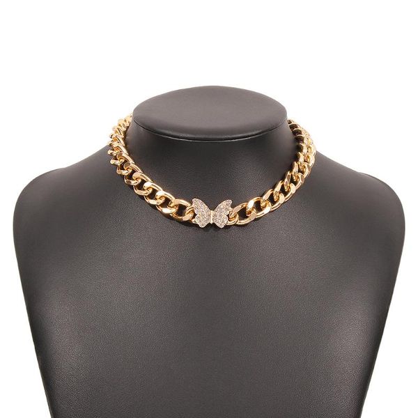 chokers elegant women jewelry accessories punk gold&white k color chain butterfly pendants choker neck necklace hip hop statement, Golden;silver